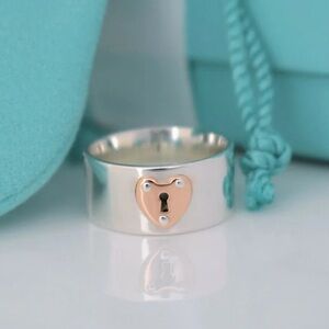 Tiffany Heart Lock Silver and Rose Gold Ring 4.5